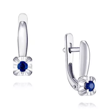 Серьги из белого золота 585 пробы с сапфиром