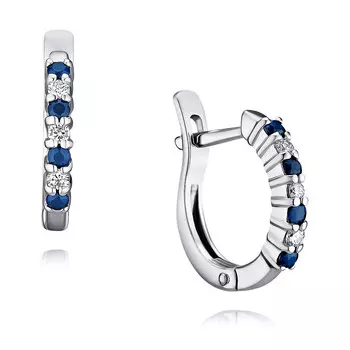 Серьги из белого золота 585 пробы с сапфиром и бриллиантом