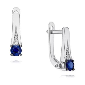 Серьги из белого золота 585 пробы с сапфиром и бриллиантом