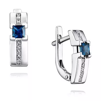 Серьги из белого золота 585 пробы с бриллиантом, сапфиром