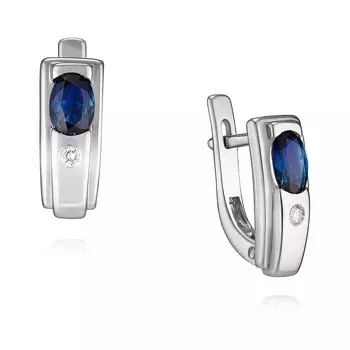 Серьги из белого золота 585 пробы с бриллиантом, сапфиром