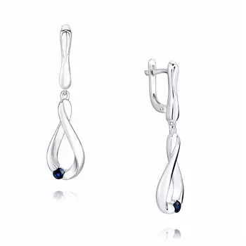 Серьги из белого золота 585 пробы с сапфиром