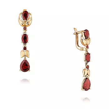 Серьги из красного золота 585 пробы с гранатом