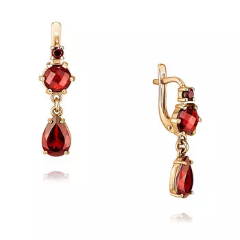 Серьги из красного золота 585 пробы с гранатом