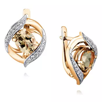 Серьги из красного золота 585 пробы с кварцем, фианитом