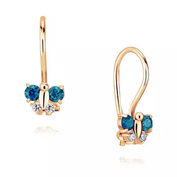 Серьги из красного золота 585 пробы с фианитом