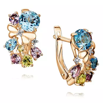 Серьги из красного золота 585 пробы с миксом вставок