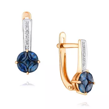 Серьги из красного золота 585 пробы с сапфиром и бриллиантом