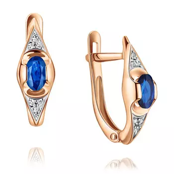 Серьги из красного золота 585 пробы с сапфиром и бриллиантом