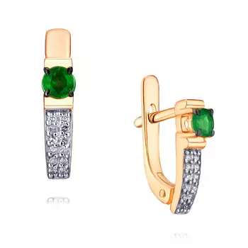 Серьги из красного золота 585 пробы с изумрудом и бриллиантом