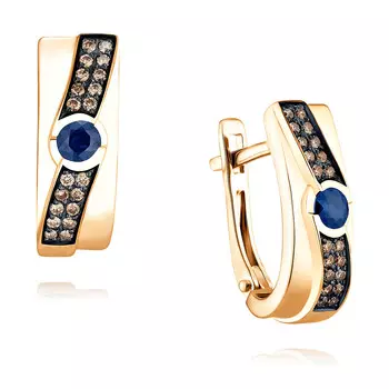 Серьги из красного золота 585 пробы с бриллиантом и сапфиром