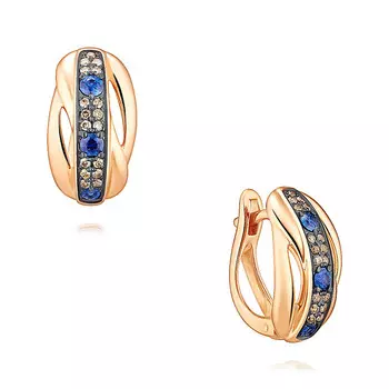 Серьги из красного золота 585 пробы с сапфиром и бриллиантом