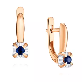 Серьги из красного золота 585 пробы с сапфиром