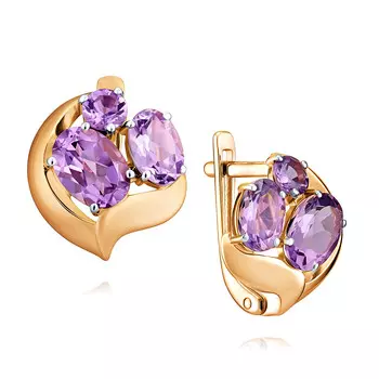 Серьги из красного золота 585 пробы с аметистом