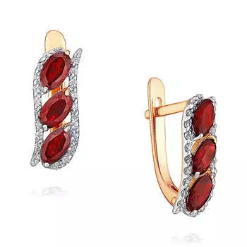 Серьги из красного золота 585 пробы с гранатом