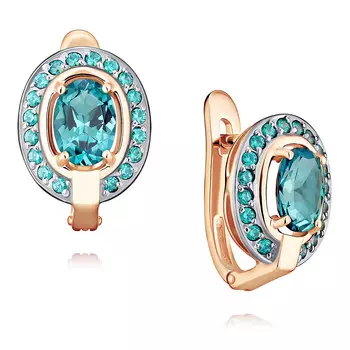 Серьги из красного золота 585 пробы с фианитом и топазом