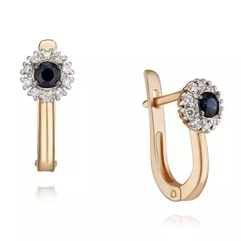 Серьги из красного золота 585 пробы с бриллиантом, сапфиром
