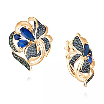 Серьги из красного золота 585 пробы с вставками