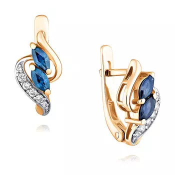 Серьги из красного золота 585 пробы с бриллиантом, сапфиром