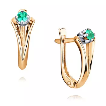 Серьги из красного золота 585 пробы с изумрудом