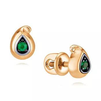 Серьги из красного золота 585 пробы с изумрудом