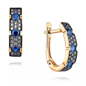 Серьги из красного золота 585 пробы с бриллиантом, сапфиром