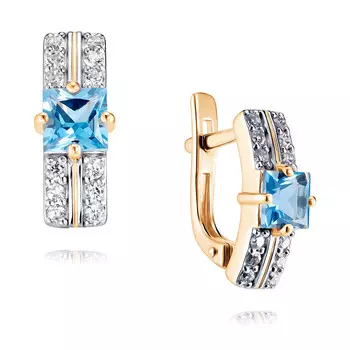 Серьги из красного золота 585 пробы с топазом, фианитом