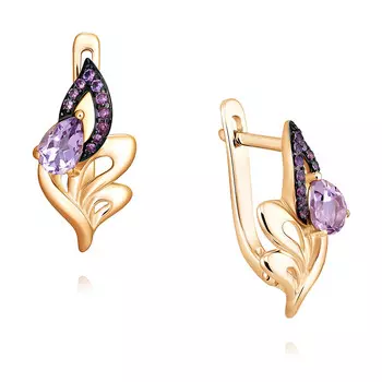 Серьги из красного золота 585 пробы с аметистом, нанокристаллом