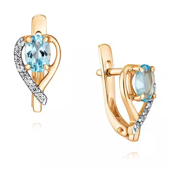 Серьги из красного золота 585 пробы с топазом, фианитом