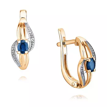 Серьги из красного золота 585 пробы с бриллиантом, сапфиром