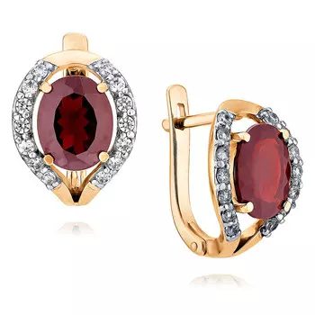 Серьги из красного золота 585 пробы с гранатом, фианитом