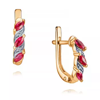 Серьги из красного золота 585 пробы с бриллиантом, рубином