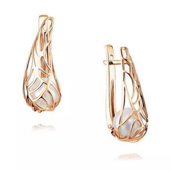 Серьги из красного золота 585 пробы с жемчугом