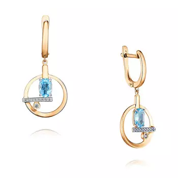 Серьги из красного золота 585 пробы с топазом и фианитом