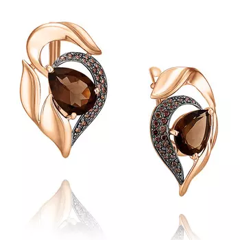 Серьги из красного золота 585 пробы с кварцем