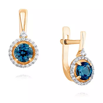 Серьги из красного золота 585 пробы с топазом, фианитом