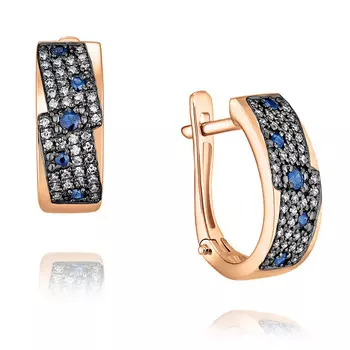 Серьги из красного золота 585 пробы с бриллиантом, сапфиром