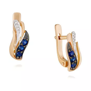 Серьги из красного золота 585 пробы с бриллиантом, сапфиром