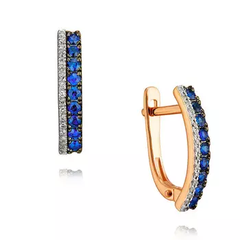 Серьги из красного золота 585 пробы с бриллиантом, сапфиром