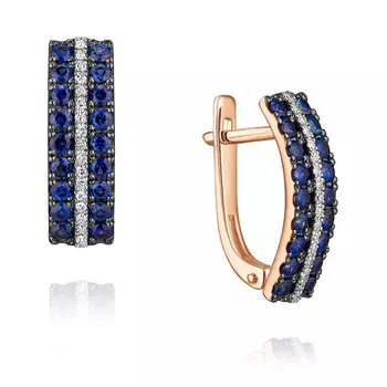 Серьги из красного золота 585 пробы с бриллиантом, сапфиром