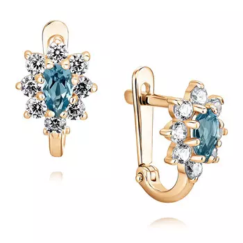 Серьги из красного золота 585 пробы с топазом, фианитом