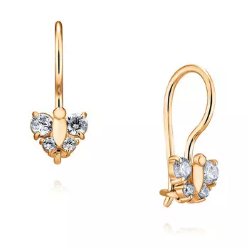 Серьги из красного золота 585 пробы с фианитом
