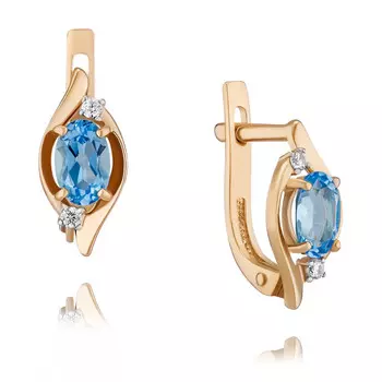 Серьги из красного золота 585 пробы с топазом, фианитом