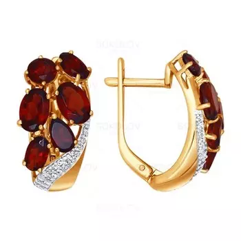 Серьги из красного золота 585 пробы с гранатом