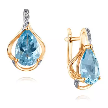 Серьги из красного золота 585 пробы с топазом, фианитом