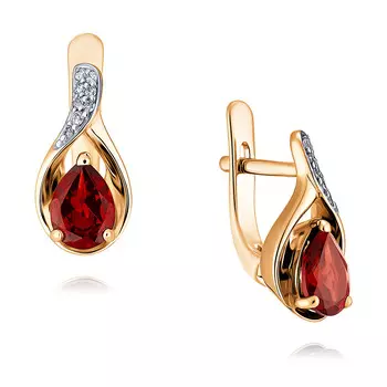 Серьги из красного золота 585 пробы с гранатом, фианитом