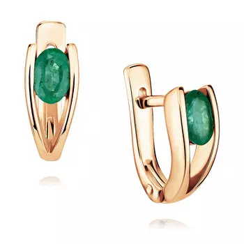 Серьги из красного золота 585 пробы с изумрудом