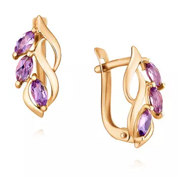 Серьги из красного золота 585 пробы с аметистом