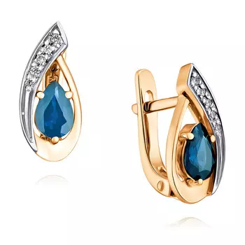 Серьги из красного золота 585 пробы с сапфиром и бриллиантом