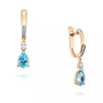 Серьги из красного золота 585 пробы с фианитом и топазом